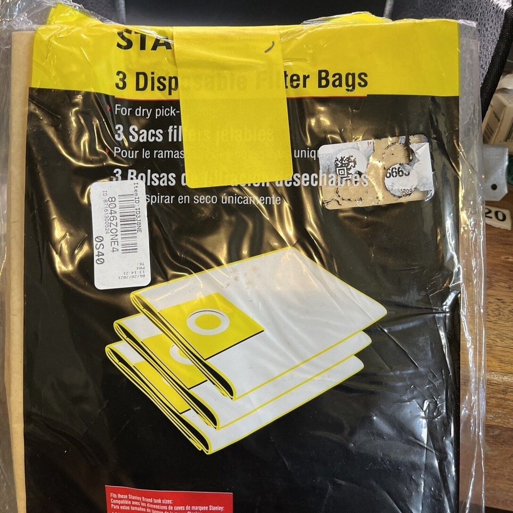 Genuine‎ Stanley 25-1230 Disposable Filter Bags 3-Pack for 4-5 Gallon Vacuums